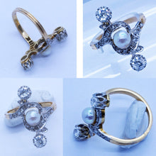 Antique Nouveau Ring Platinum 18k Gold Diamonds Pearl French w Appraisal (6579)