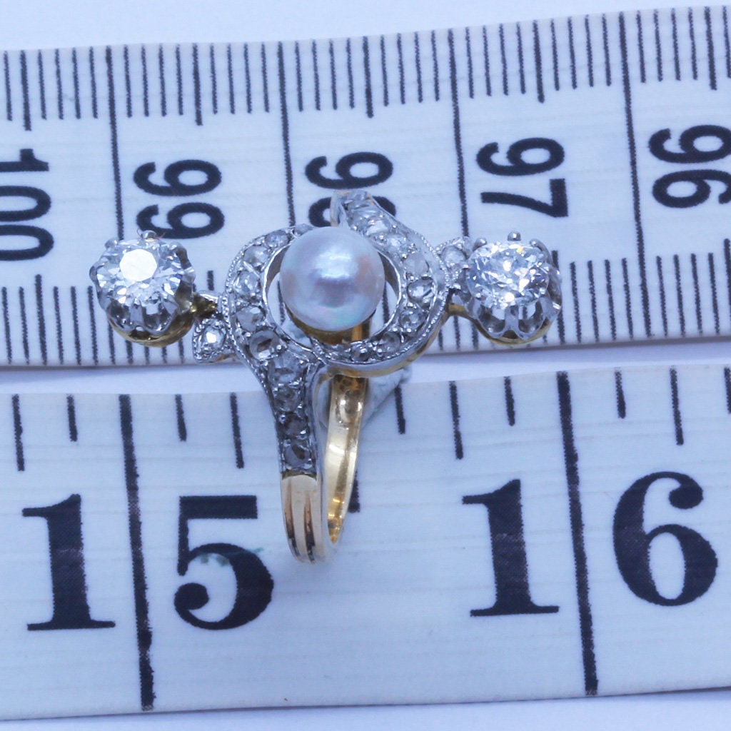 Antique Nouveau Ring Platinum 18k Gold Diamonds Pearl French w Appraisal (6579)