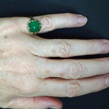 Antique Ring 14k Gold Sugarloaf Green Chalcedony Pinky Ring Emerald Green (6610)