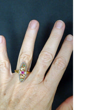 Antique Art Nouveau Ring 18k Gold Platinum Diamonds Ruby Emeralds French (6613)