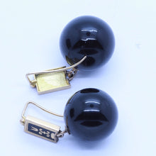 Victorian Mourning Earrings 14k Gold Onyx Enamel Ball Ear Pendants c1870 (6614)