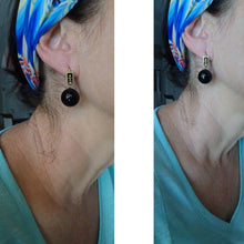 Victorian Mourning Earrings 14k Gold Onyx Enamel Ball Ear Pendants c1870 (6614)