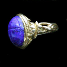 Victorian Nouveau scarab ring Egyptian Revival Gold Lapis Lazuli Signed (6615)