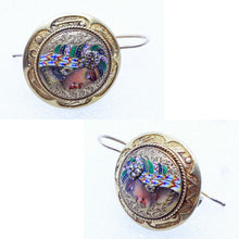 Antique Egyptian Revival Earrings Brooch Set 18k Gold Diamond Ruby Enamel (6616)