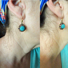 Antique Victorian Earrings 15ct Gold Turquoise Garnets English c1860 (6618)