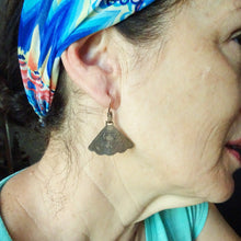 Antique Earrings Engraved 14k Gold Fans Japanese Dangle Ear Pendants (6624)