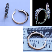 Antique Victorian Earrings 18k Gold Diamonds Pearls Creole Ear Hoops (6628)