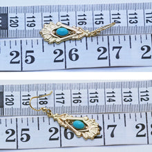 Antique Victorian Earrings 14k Gold Turquoise Dangle Drop Ear Pendants (6602)