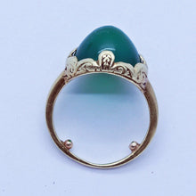 Antique Ring 14k Gold Sugarloaf Green Chalcedony Pinky Ring Emerald Green (6610)