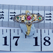 Antique Art Nouveau Ring 18k Gold Platinum Diamonds Ruby Emeralds French (6613)