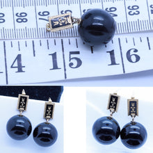 Victorian Mourning Earrings 14k Gold Onyx Enamel Ball Ear Pendants c1870 (6614)