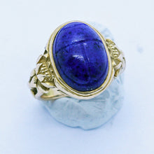 Victorian Nouveau scarab ring Egyptian Revival Gold Lapis Lazuli Signed (6615)