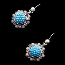 Antique Victorian Earrings 15ct Gold Turquoise Garnets English c1860 (6618)