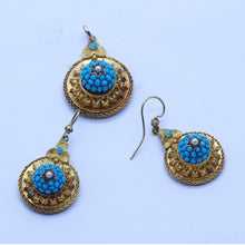 Victorian Earrings Pendant Jewelry Set 15ct Gold Turquoise Pearls Antique (6619)