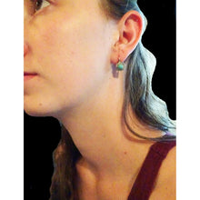 Antique Victorian Earrings 18k Gold Turquoise Diamonds Silver French Small (6637)