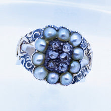 Antique Georgian Ring 15k Gold Diamonds Pearls Unisex Man Woman (6665)