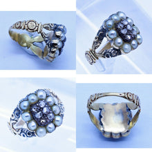 Antique Georgian Ring 15k Gold Diamonds Pearls Unisex Man Woman (6665)