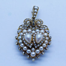 Antique Pendant Brooch 18k Gold Pearls Diamond Heart Romantic w Appraisal (6658)