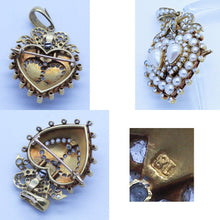 Antique Pendant Brooch 18k Gold Pearls Diamond Heart Romantic w Appraisal (6658)