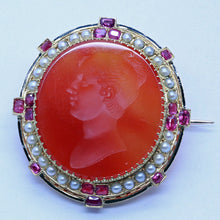 Victorian Brooch Pendant Intaglio Cameo Gold Carnelian Rubies Pearls