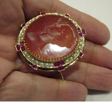 Victorian Brooch Pendant Intaglio Cameo Gold Carnelian Rubies Pearls (6670)