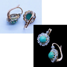 Antique Victorian Earrings 18k Gold Turquoise Diamonds Silver French Small (6637)