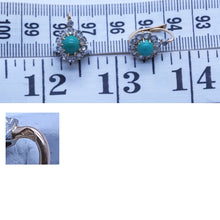 Antique Victorian Earrings 18k Gold Turquoise Diamonds Silver French Small (6637)