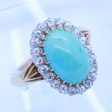 Antique Victorian Ring 18k Gold Turquoise Diamonds Silver (6647)