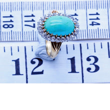 Antique Victorian Ring 18k Gold Turquoise Diamonds Silver (6647)