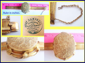 Antique Victorian Locket Bracelet Bangle 18k Gold Engraved Original Box (5034)