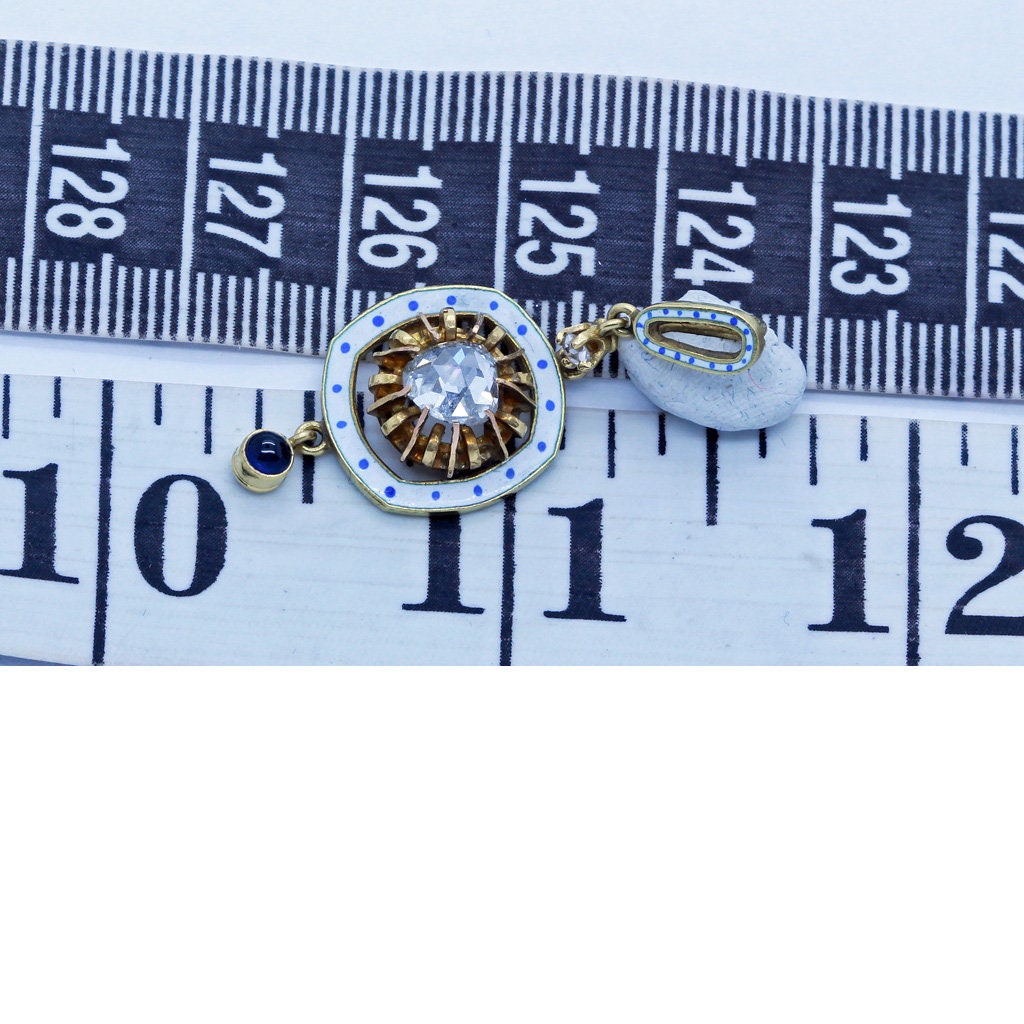 Antique Victorian Giuliano Pendant Gold Diamond Sapphire Enamel Appraisal (6659)