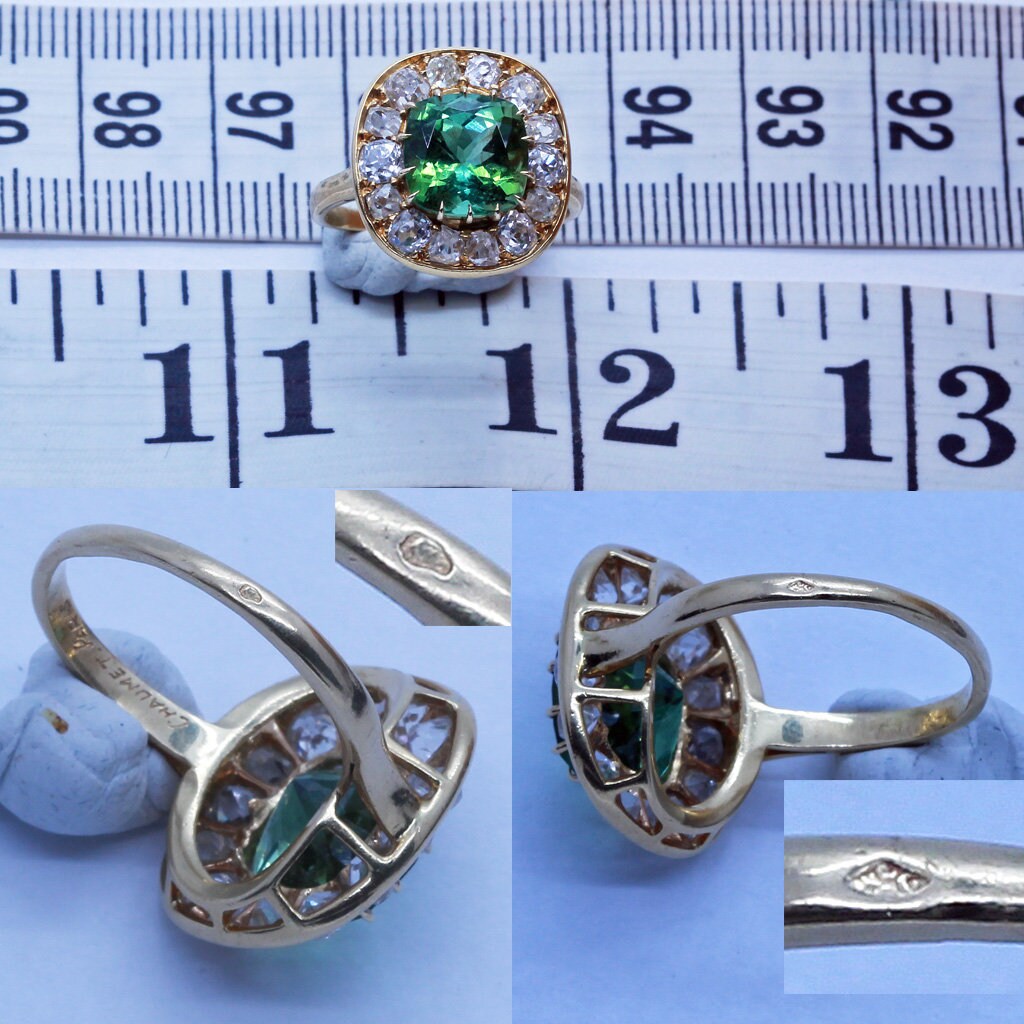 Antique Chaumet Paris Ring 18k Gold Diamonds Tourmaline c1900 w Appraisal (6698)