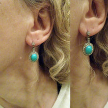 Antique Earrings Ear Pendants Turquoise Diamonds 14k White Gold c1930's (6699)