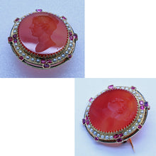 Victorian Brooch Pendant Intaglio Cameo Gold Carnelian Rubies Pearls (6670)