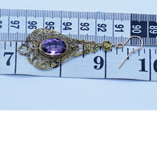 Antique Georgian Earrings 15ct Gold Cannetille Amethyst Long Ear Pendants (6712)