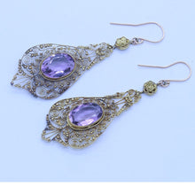 Antique Georgian Earrings 15ct Gold Cannetille Amethyst Long Ear Pendants (6712)