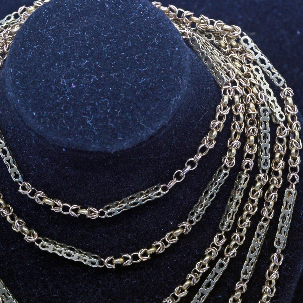 Antique Necklace Long Chain Sautoir 15ct Gold English Victorian Jewelry (6682)