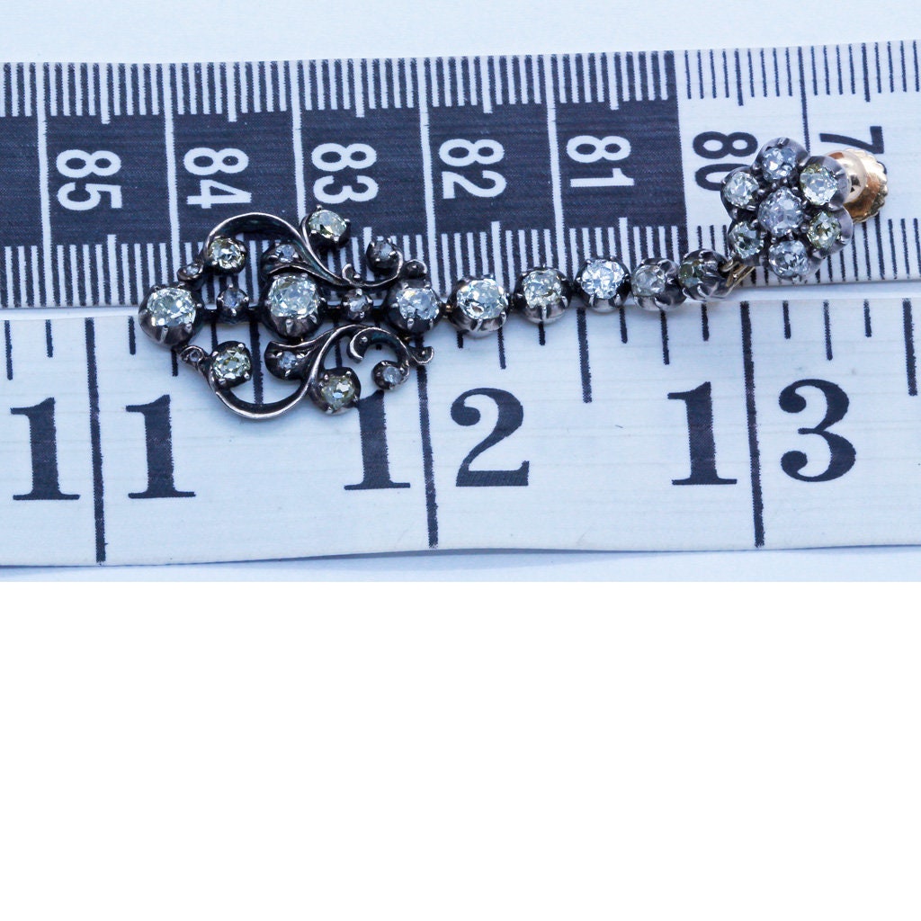 Antique Georgian Victorian Earrings Diamonds Gold Silver Long w Appraisal (6686)