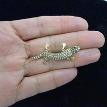 Antique Brooch Lizard Salamander Gold Diamonds Pearl Ruby Unisex (6688)