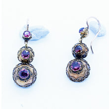 Antique Victorian Earrings Etruscan Revival Gold Garnet Ear Pendants (6691)