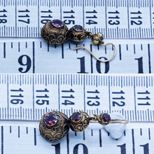 Antique Victorian Earrings Etruscan Revival Gold Garnet Ear Pendants (6691)