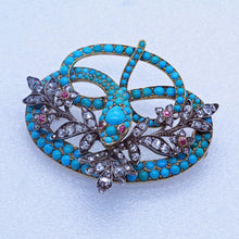 Antique Victorian Brooch Pendant Snake Turquoise Diamond Rubies 15ct Gold (6695)