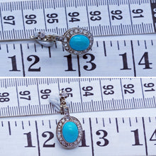 Antique Earrings Ear Pendants Turquoise Diamonds 14k White Gold c1930's (6699)