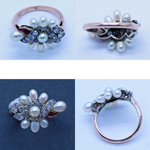 Antique Vintage Art Deco Ring Diamond Ruby Natural Pearls GIA certif Gold(6704)