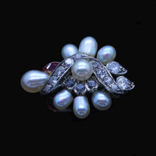 Antique Vintage Art Deco Ring Diamond Ruby Natural Pearls GIA certif Gold(6704)