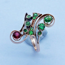Antique Russian Nouveau Ring Demantoid Garnet Spinel 14k Gold (6717)
