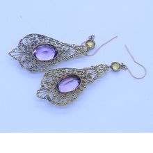 Antique Georgian Earrings 15ct Gold Cannetille Amethyst Long Ear Pendants (6712)
