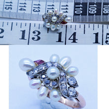 Antique Vintage Art Deco Ring Diamond Ruby Natural Pearls GIA certif Gold(6704)