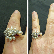 Antique Vintage Art Deco Ring Diamond Ruby Natural Pearls GIA certif Gold(6704)