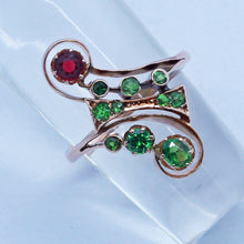 Antique Russian Nouveau Ring Demantoid Garnet Spinel 14k Gold (6717)